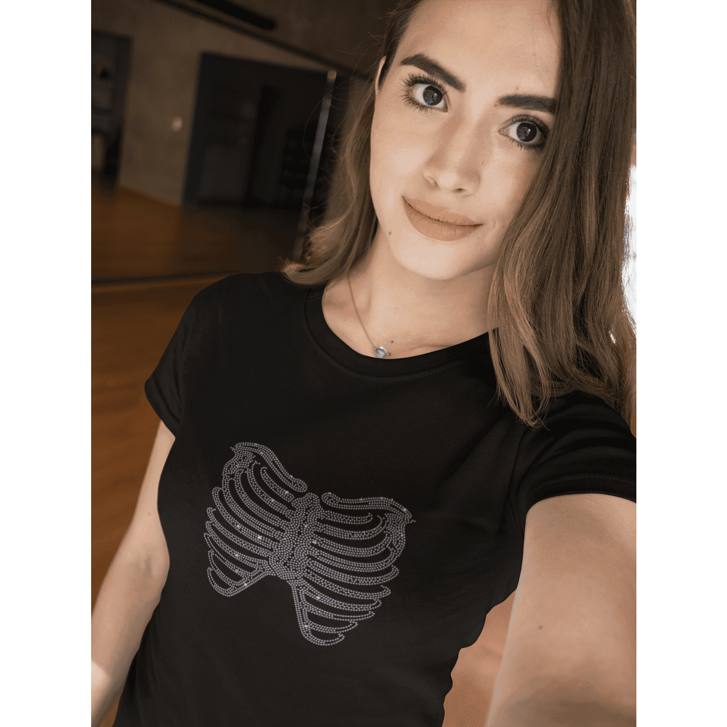 Rhinestone Rib Cage Tee Shirt Crew Neck, V Neck, Long Sleeve