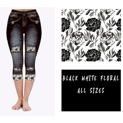 Faux Jeans with Black White accent Floral and Back Pockets