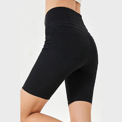 Basic Bae Asymmetrical Waist Denim Shorts with Pockets