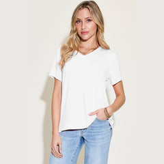 Basic Bae Bamboo Full Size V-Neck High-Low T-Shirt