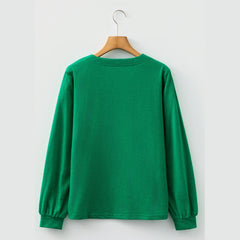 Racing Red Casual Button V Neck Long Sleeve Top