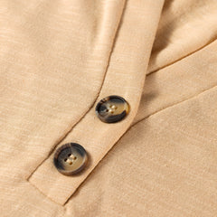 Racing Red Casual Button V Neck Long Sleeve Top