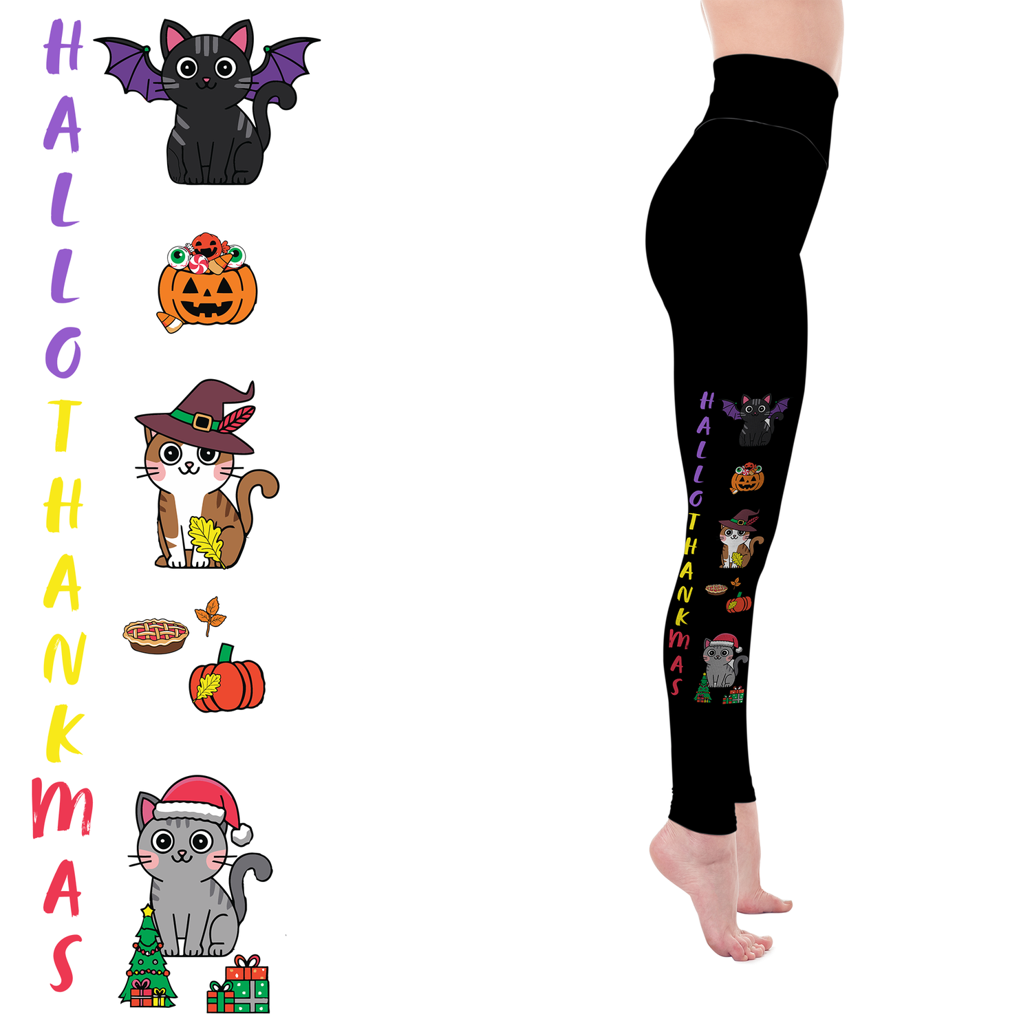 Pre Order Kitty Happy HalloThanksMasPre Order Leggings with Pockets