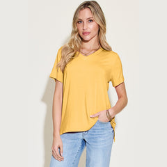 Basic Bae Bamboo Full Size V-Neck High-Low T-Shirt