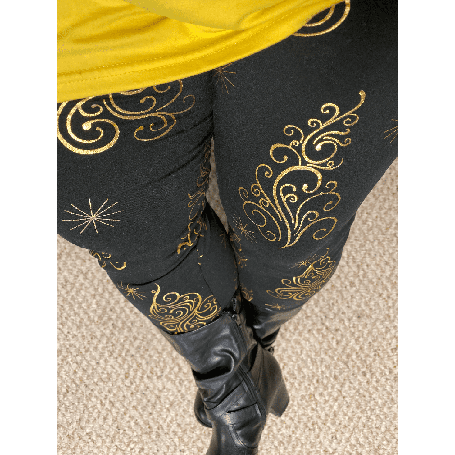 Golden Christmas Glitter Tree Leggings Holiday Trees with and Pockets