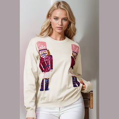 Double Take Full Size Nutcracker Sequin Long Sleeve Sweater