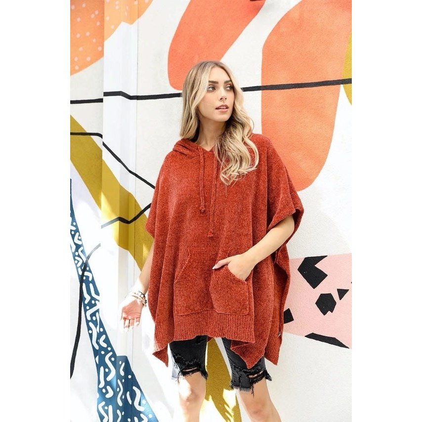 Soft Poncho with Hood - One size In Pink, Rust, or Sage