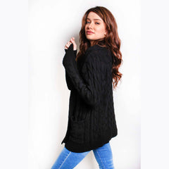 Women's Long Sleeves Double Pocket Cable Knit Cardigan