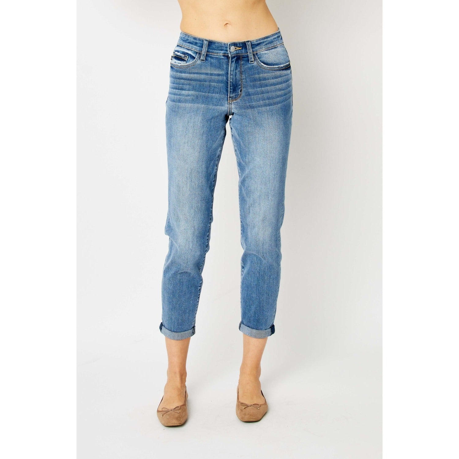 Judy Blue Full Size Cuffed Hem Low Waist Slim Jeans
