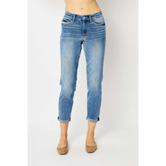 Judy Blue Full Size Cuffed Hem Low Waist Slim Jeans