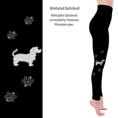 Wirehaired Dachshund Rhinestone Leggings with Pockets - White or Black Glitter