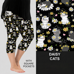 Daisy Cats Capri Leggings with Pockets