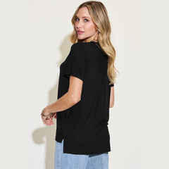 Basic Bae Full Size V-Neck High-Low T-Shirt