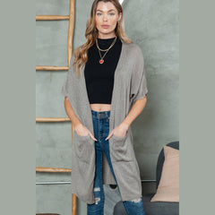 Black Dolman Half Sleeve Pocketed Long Cardigan