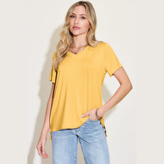 Basic Bae Bamboo Full Size V-Neck High-Low T-Shirt