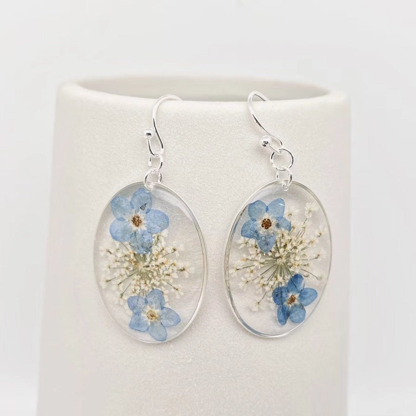 Forget-Me-Not Geometric Pressed Dried Flowers Earrings