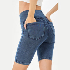 Basic Bae Asymmetrical Waist Denim Shorts with Pockets