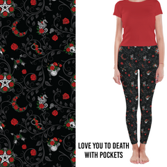 Love You to-Death Gothic Rose Leggings with Pockets