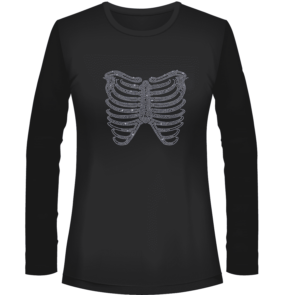 Rhinestone Rib Cage Tee Shirt Crew Neck, V Neck, Long Sleeve