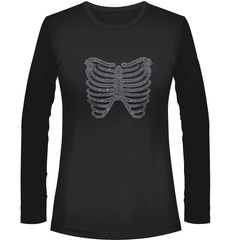 Rhinestone Rib Cage Tee Shirt Crew Neck, V Neck, Long Sleeve