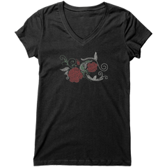 Rhinestone Red Rose Tee Shirt Crew Neck, V Neck, Tank Top