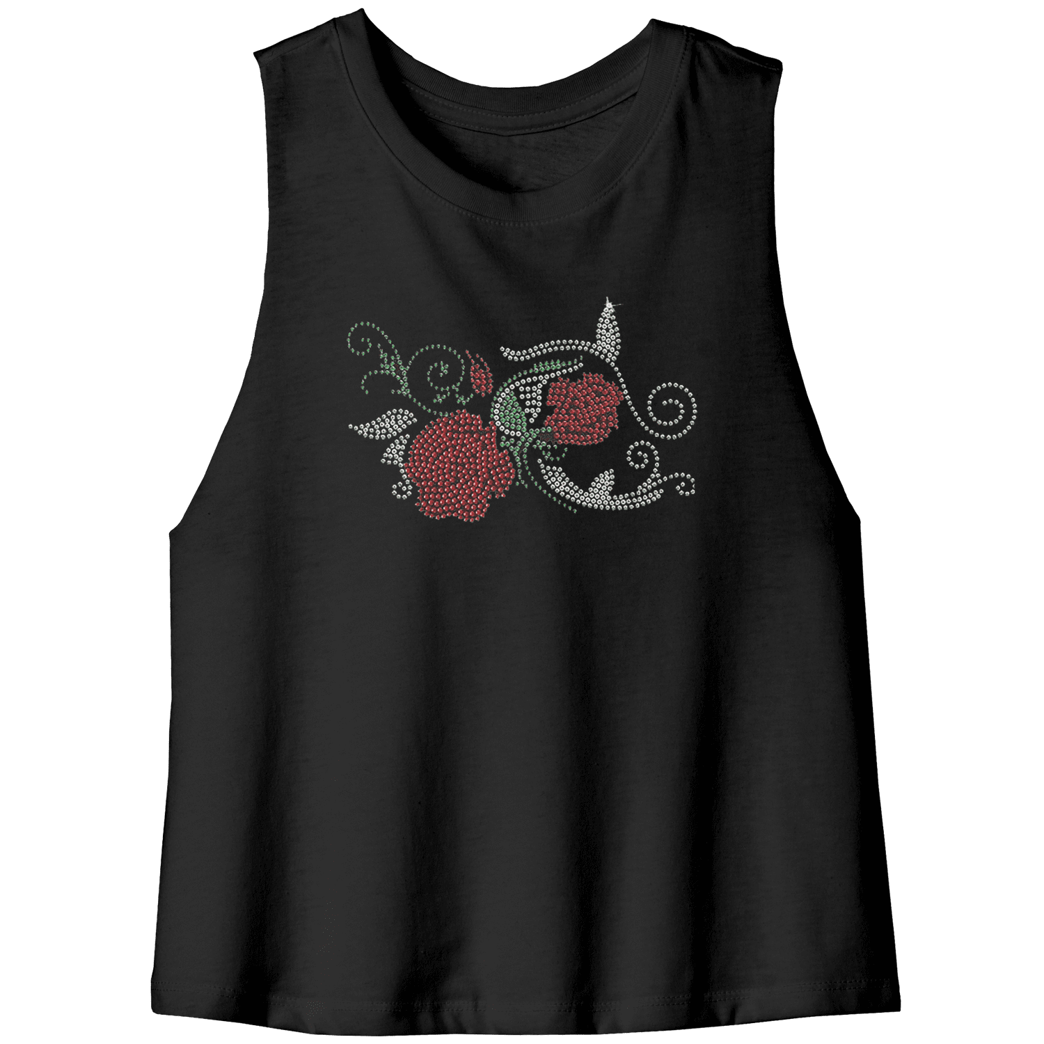 Rhinestone Red Rose Tee Shirt Crew Neck, V Neck, Tank Top