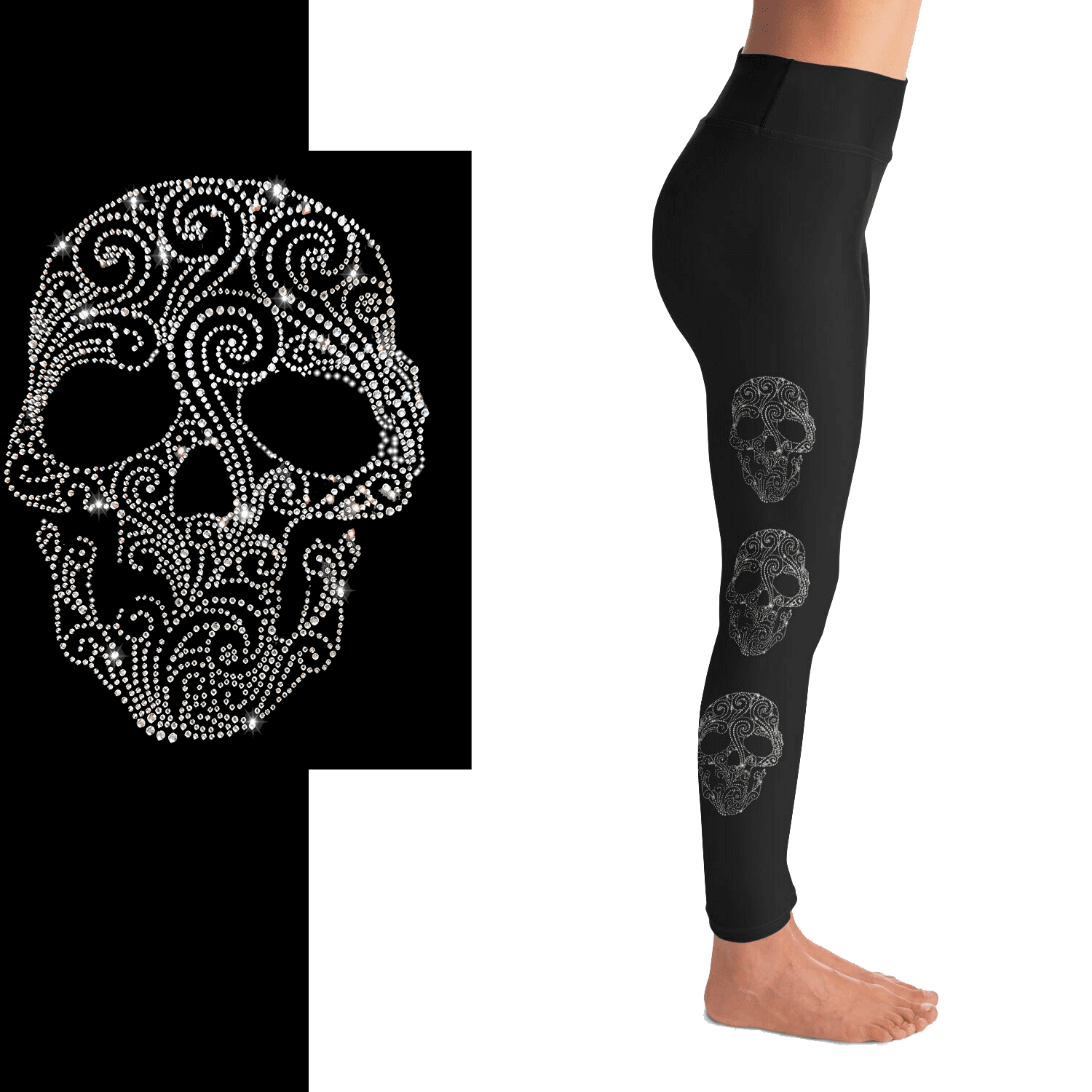 Rhinestone Fancy Skull Leggings Full Pockets