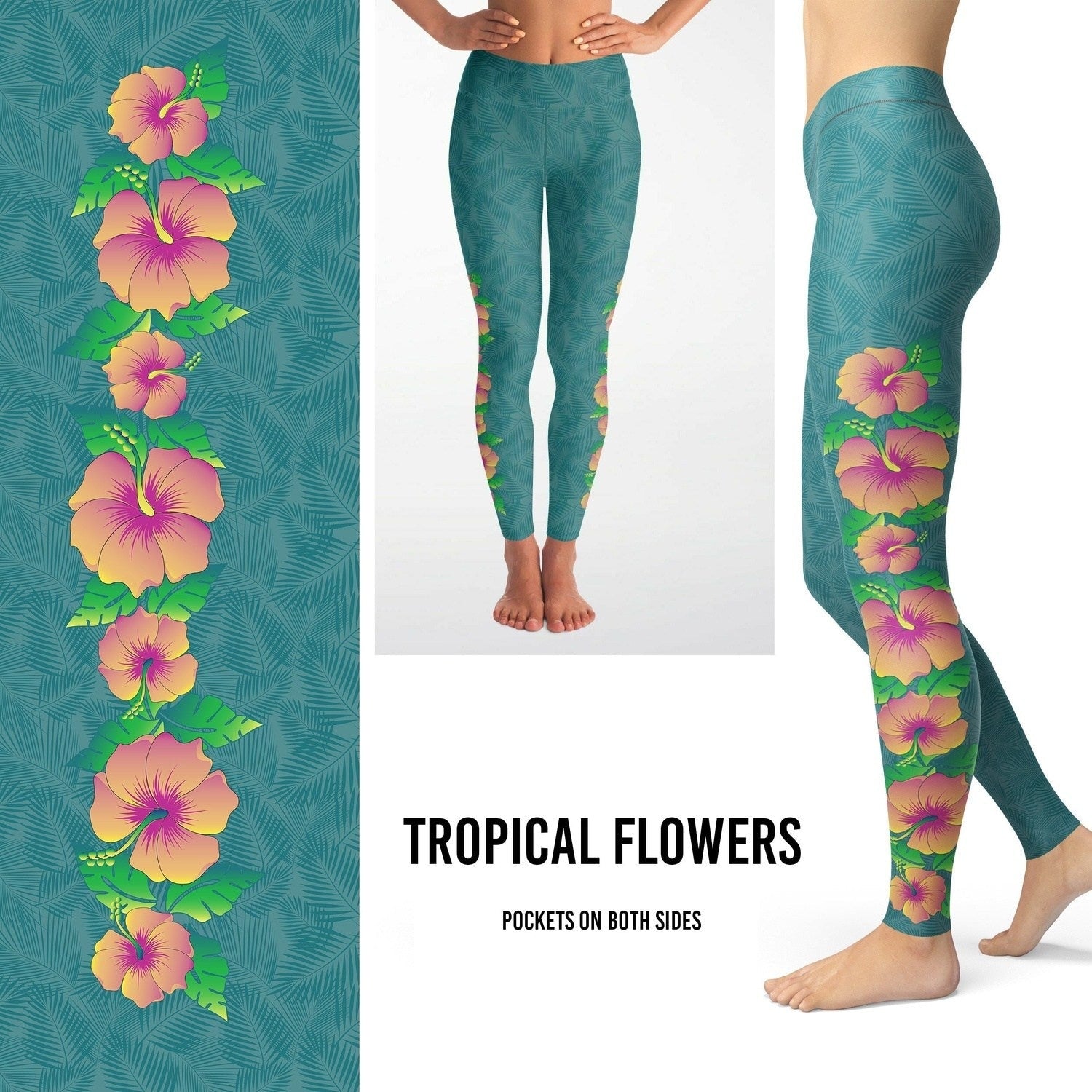 Tropical Flowers Leggings with Pockets