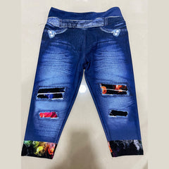 DARK FLORAL - DENIM RUN W/ BACK POCKETS - LEGGINGS/CAPRI