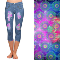 Mandala Jean Capris Leggings with Pockets