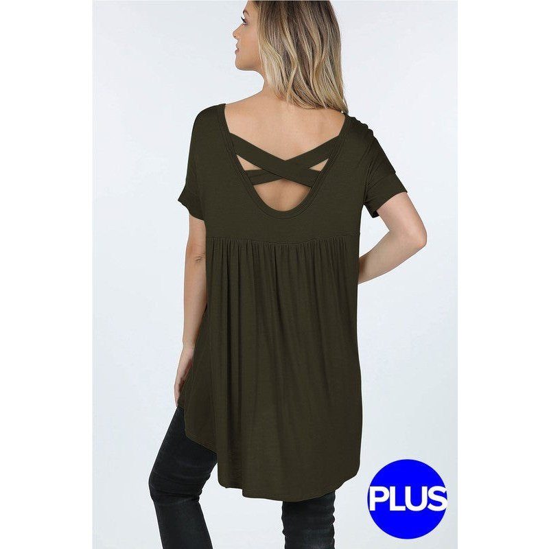 Olive Criss Cross Back V Neck Tunic