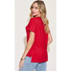 Basic Bae Full Size V-Neck High-Low T-Shirt