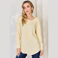 Basic Bae Full Size Ribbed Round Neck Slit T-Shirt