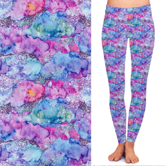Watercolor Printed Glitter Full Length Leggings with Pockets Design
