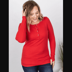 Bright Red Harper Long Sleeve with Thumb Holes