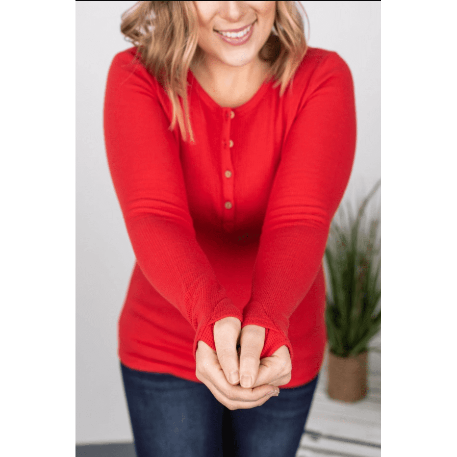 Bright Red Harper Long Sleeve with Thumb Holes