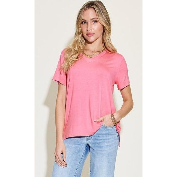 Basic Bae Full Size V-Neck High-Low T-Shirt