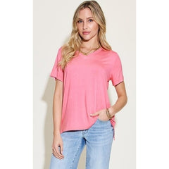 Basic Bae Full Size V-Neck High-Low T-Shirt