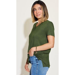 Basic Bae Full Size V-Neck High-Low T-Shirt