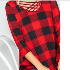 Triple Crisscross 3/4 Sleeve Buffalo Plaid