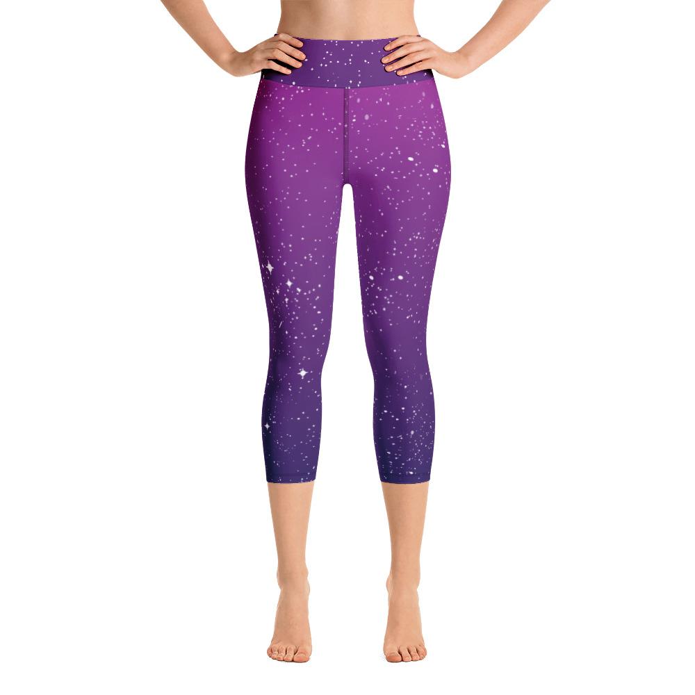 Purple Pink Ombre Diamonds Capri Leggings with Pockets