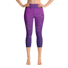 Purple Pink Ombre Diamonds Capri Leggings with Pockets