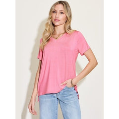 Basic Bae Full Size V-Neck High-Low T-Shirt