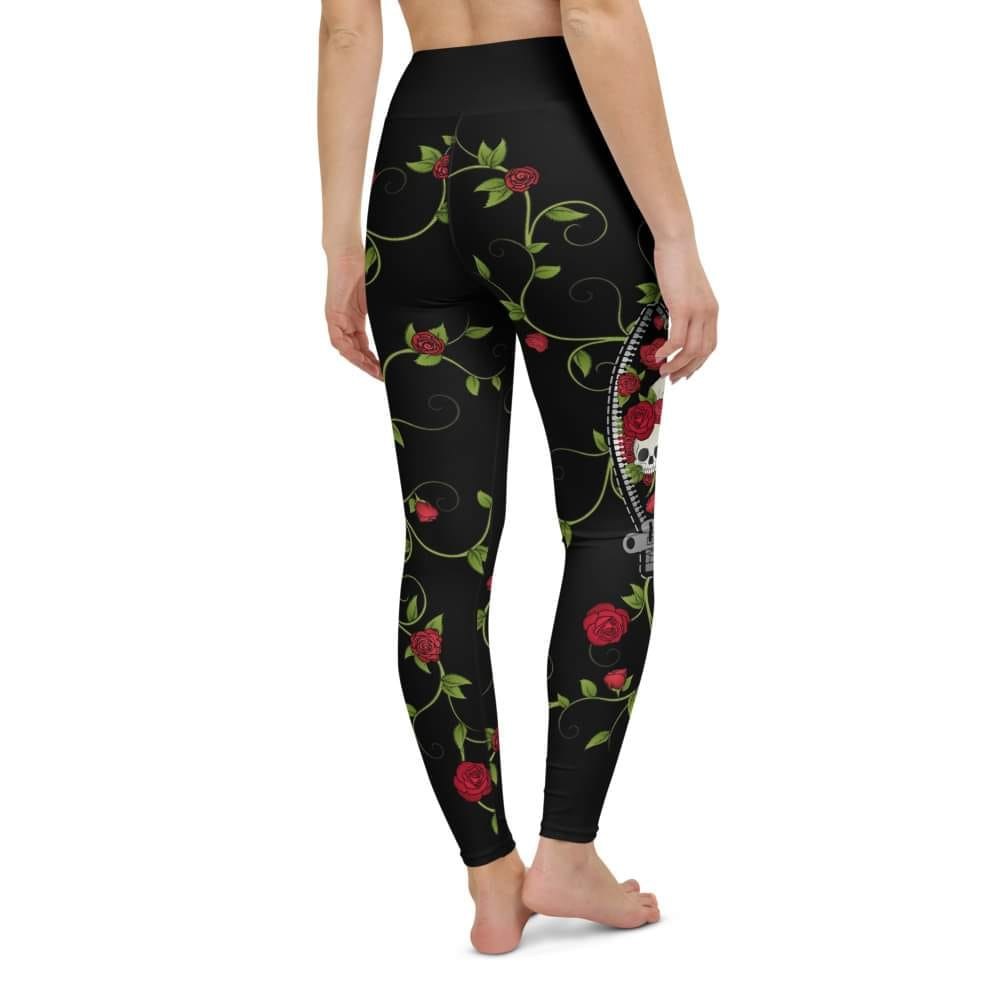 Zippered Skull with Red Roses and Vines with Pockets