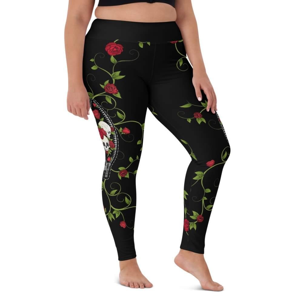 Zippered Skull with Red Roses and Vines with Pockets