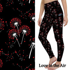 Dandelion Flower Leggings with Hearts Leggings with Pockets