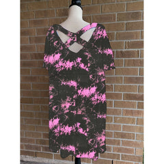 Tie Dye Cherry Blossum Criss Cross Back V Neck Tunic