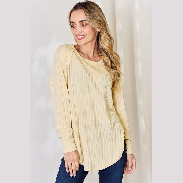 Basic Bae Full Size Ribbed Round Neck Slit T-Shirt