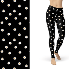 Daisy Flower Leggings Black and White with Left Side Pocket Active