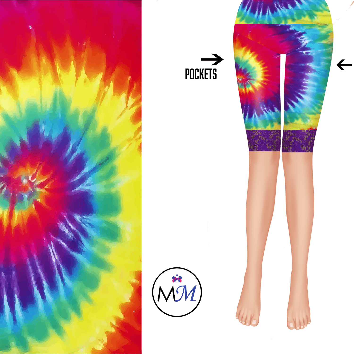 Tye Dye Lace Legging Shorts with Purple Lace